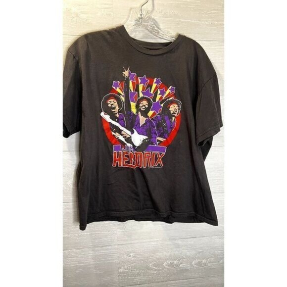 Jimi Hendrix- 3 Pics on a Charcoal Ringspun Cotton Shirt by Goodie Two‎ Sleeves - Picture 3 of 6